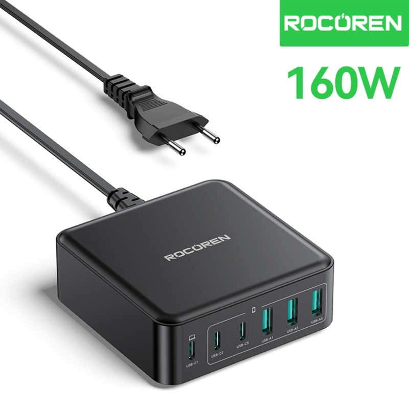 Rocoren 160W Type-C / USB-A 6 Portlu GaN Masaüstü Hızlı Şarj Cihazı - 1