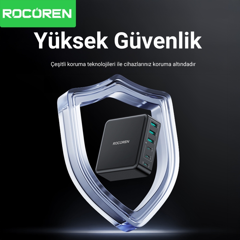 Rocoren 160W Type-C / USB-A 6 Portlu GaN Masaüstü Hızlı Şarj Cihazı - 4