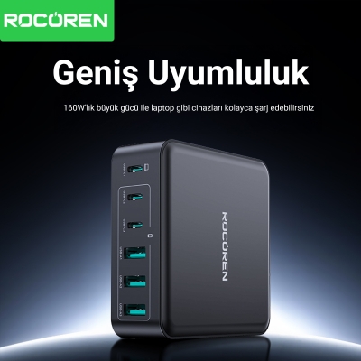 Rocoren 160W Type-C / USB-A 6 Portlu GaN Masaüstü Hızlı Şarj Cihazı - 5