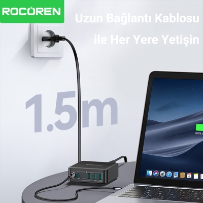 Rocoren 160W Type-C / USB-A 6 Portlu GaN Masaüstü Hızlı Şarj Cihazı - 6