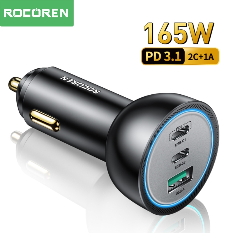 Rocoren 165W 3 Portlu Type-C / USB PD3.1 / QC4.0 Araç içi Hızlı Şarj Cihazı - 1