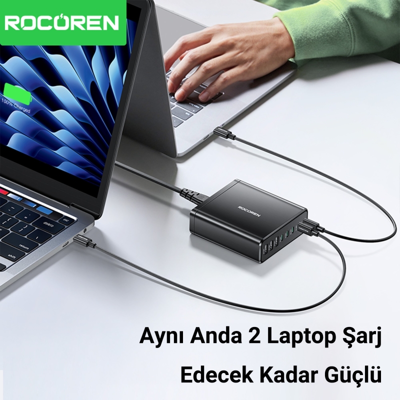 Rocoren 185W Type-C / USB-A 8 Portlu Laptop Uyumlu Masaüstü GaN Hızlı Şarj Cihazı - 4