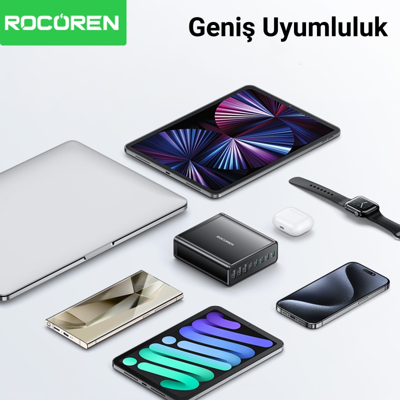 Rocoren 185W Type-C / USB-A 8 Portlu Laptop Uyumlu Masaüstü GaN Hızlı Şarj Cihazı - 6