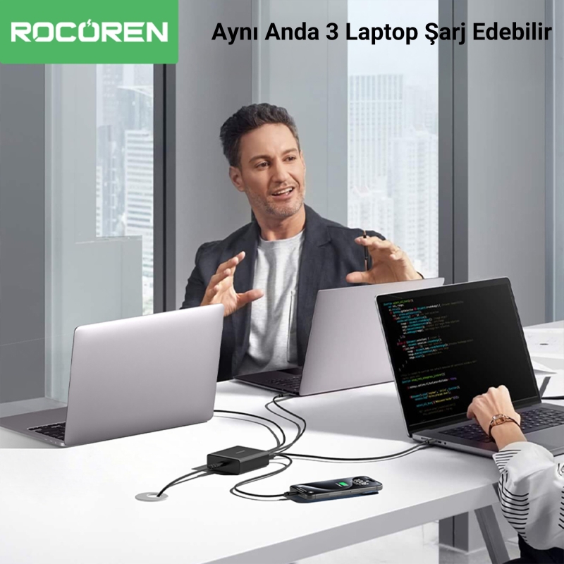 Rocoren 200W GaN 8 Portlu Type-C / USB-A PD3.0 QC3.0 Laptop Uyumlu Masaüstü Hızlı Şarj Cihazı - 4