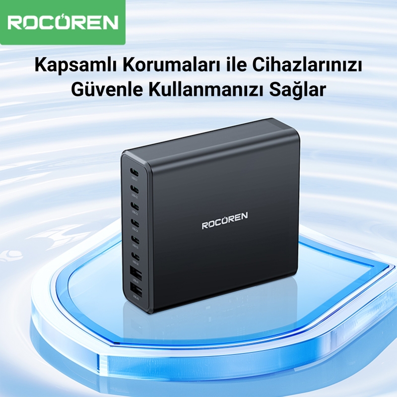 Rocoren 200W GaN 8 Portlu Type-C / USB-A PD3.0 QC3.0 Laptop Uyumlu Masaüstü Hızlı Şarj Cihazı - 5