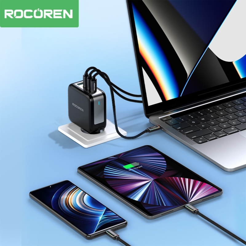 Rocoren 240W Type-C to Type-C RGB Aydınlatmalı Örgülü Şarj ve Data Kablosu 1 Metre - 3