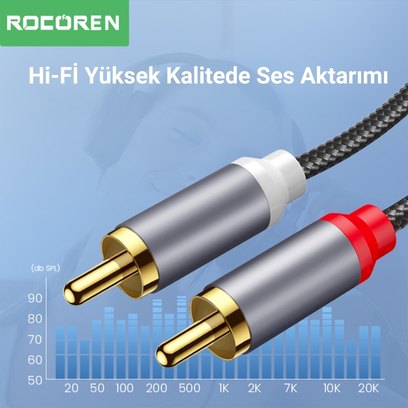 Rocoren 3.5mm AUX Jack to RCA Hi-Fi Ses Kablosu 50 CM - 2