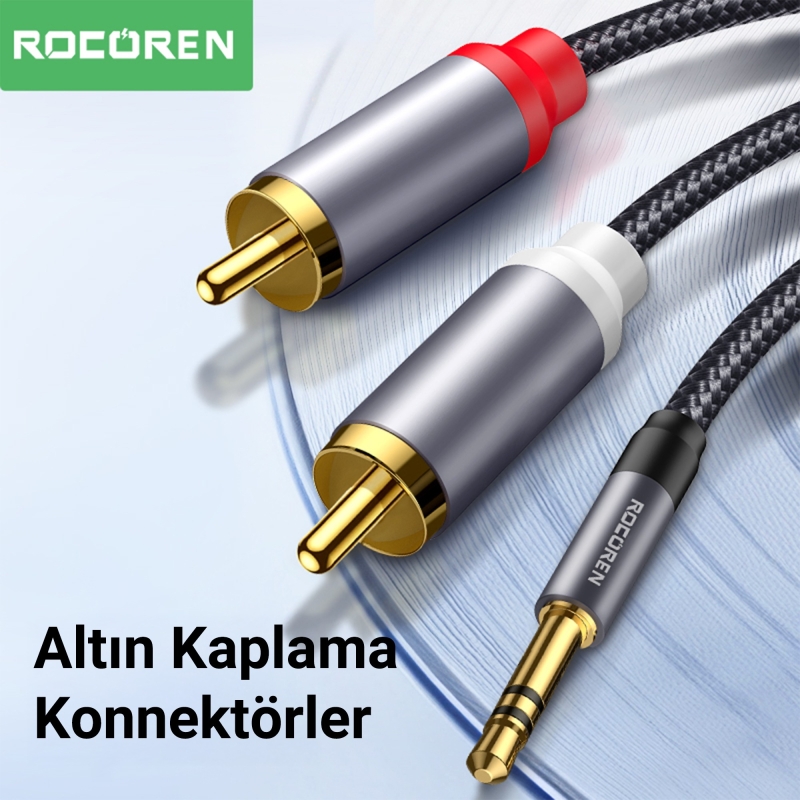 Rocoren 3.5mm AUX Jack to RCA Hi-Fi Ses Kablosu 50 CM - 5
