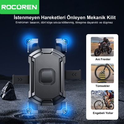 Rocoren 360° Ayarlanabilir Ayna Dibi Bağlantılı Motosiklet Telefon Tutucu - 2