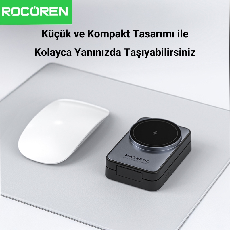 Rocoren 3‘ü 1 Arada iPhone Airpods Apple Watch MagSafe Uyumlu Kablosuz Şarj Cihazı Stand - 2