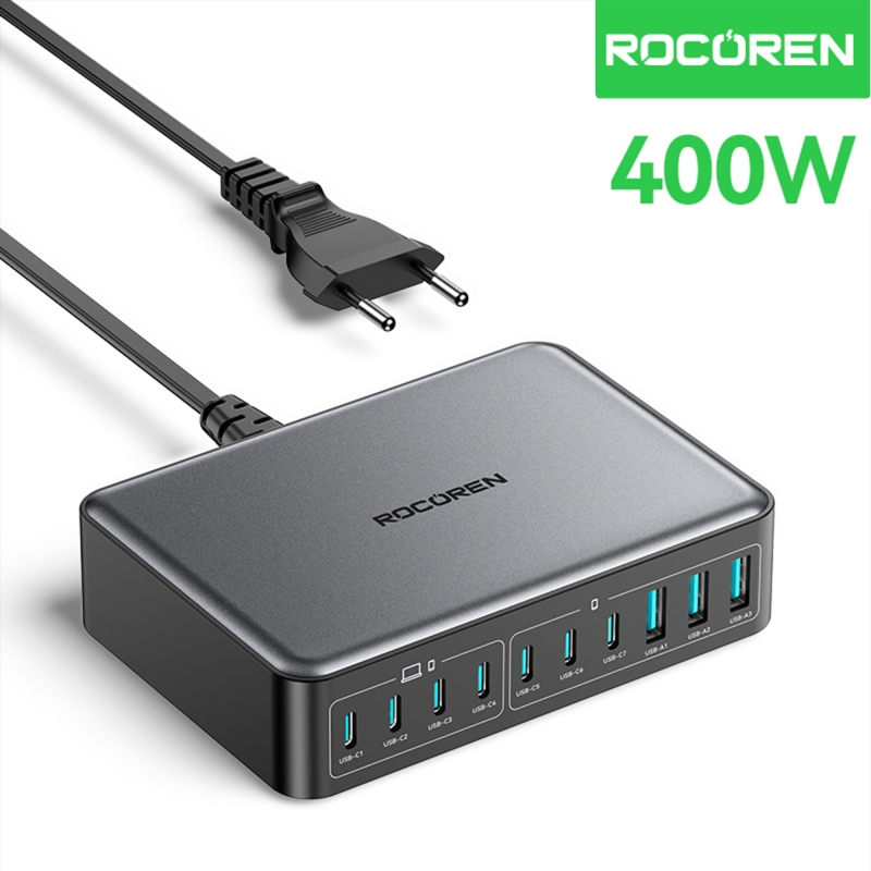 Rocoren 400W GaN 10 Portlu Type-C / USB-A Laptop Uyumlu Masaüstü Hızlı Şarj Aleti - 1