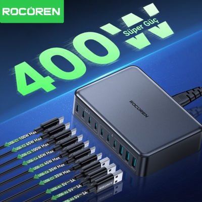 Rocoren 400W GaN 10 Portlu Type-C / USB-A Laptop Uyumlu Masaüstü Hızlı Şarj Aleti - 2