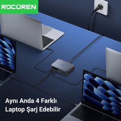 Rocoren 400W GaN 10 Portlu Type-C / USB-A Laptop Uyumlu Masaüstü Hızlı Şarj Aleti - 5