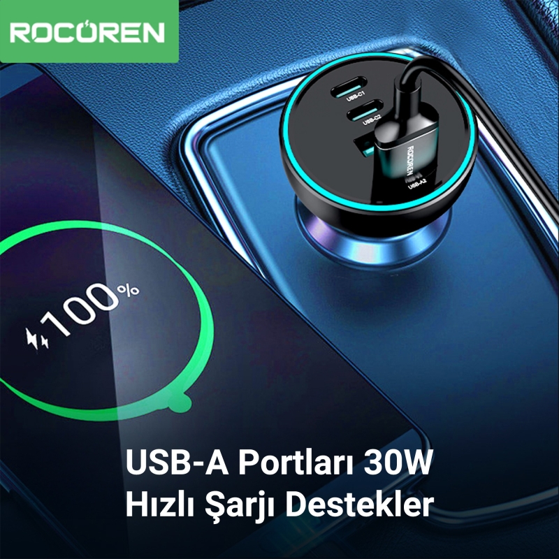 Rocoren 70W Type-C / USB-A Araç İçi Çakmaklık Hızlı Şarj Cihazı - 2