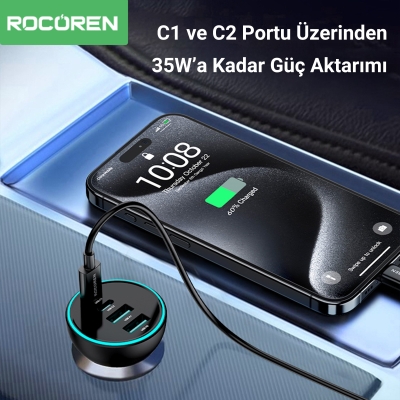 Rocoren 70W Type-C / USB-A Araç İçi Çakmaklık Hızlı Şarj Cihazı - 6