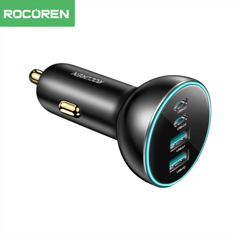 Rocoren 70W 4 Portlu 2*Type-C 2*USB-A LED Işıklı Araç içi Hızlı Şarj Cihazı - 1