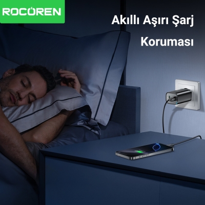 Rocoren 70W Type-C / USB-A GaN PD QC3.0 Notebook Uyumlu Hızlı Şarj Cihazı - 4