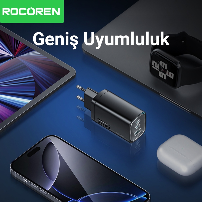 Rocoren 70W Type-C / USB-A GaN PD QC3.0 Notebook Uyumlu Hızlı Şarj Cihazı - 5