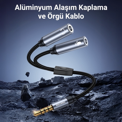 Rocoren Hi-Fi TRRS Mikrofon ve Kulaklık Birleştirici 3.5mm Y Jack Kablo - 4