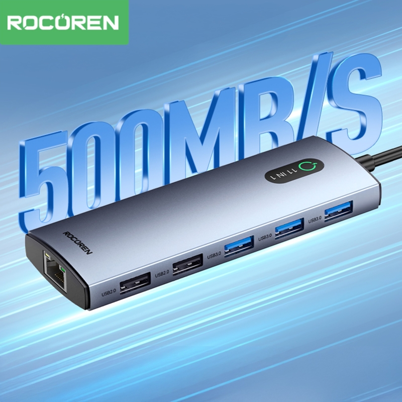 Rocoren Type-C 11 Portlu HDMI 4K@30Hz SD/TF 3.5mm Jack Gigabit Ethernet Destekli 5Gbps USB 3.0 Çoklayıcı Hub - 6