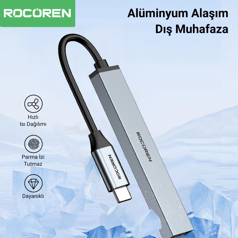 Rocoren Type-C 5Gbps 4 Portlu USB-A 3.0 Çoklayıcı Dönüştürücü Hub - 3