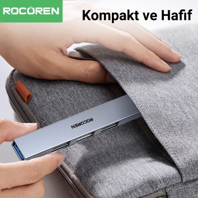 Rocoren Type-C 5Gbps 4 Portlu USB-A 3.0 Çoklayıcı Dönüştürücü Hub - 6