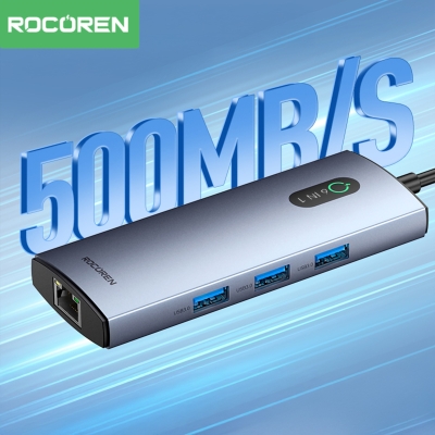 Rocoren Type-C 6'sı 1 Arada HDMI 4K@30Hz Gigabit Ethernet Destekli 5Gbps USB 3.0 Çoklayıcı Hub - 6