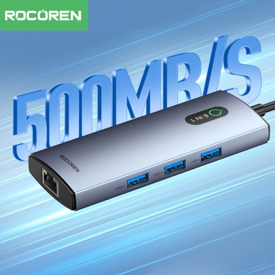 Rocoren Type-C 8 Portlu HDMI 4K@30Hz SD/TF Gigabit Ethernet Destekli 5Gbps USB 3.0 Çoklayıcı Hub - 6