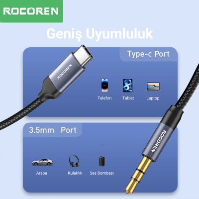 Rocoren Type-C to 3.5mm Jack AUX Hi-Fi Ses Kablosu 0.5 Metre - 3