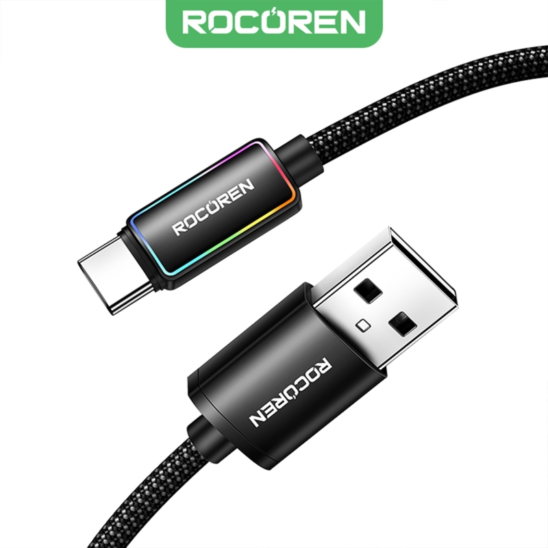 Rocoren Type-C to USB-A RGB Aydınlatmalı 3A Hızlı Şarj ve Data Kablosu 1 Metre - 1