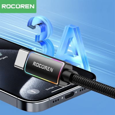 Rocoren Type-C to USB-A RGB Aydınlatmalı 3A Hızlı Şarj ve Data Kablosu 1 Metre - 4