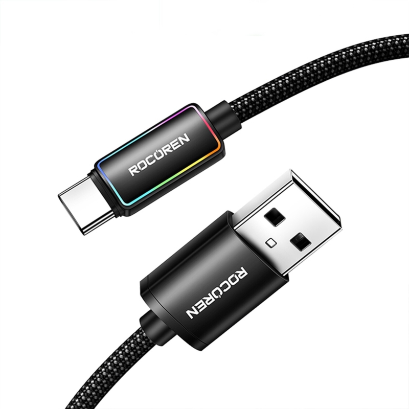 Rocoren Type-C to USB-A RGB Aydınlatmalı 3A Hızlı Şarj ve Data Kablosu 1 Metre - 1