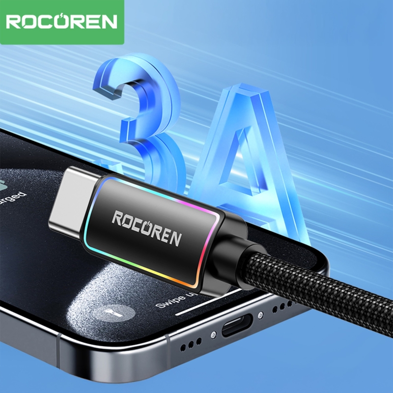 Rocoren Type-C to USB-A RGB Aydınlatmalı 3A Hızlı Şarj ve Data Kablosu 2 Metre - 4