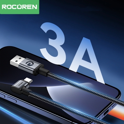 Rocoren USB-A to Type-C 90° 3A Hızlı Şarj ve Data Kablosu 1 Metre - 2