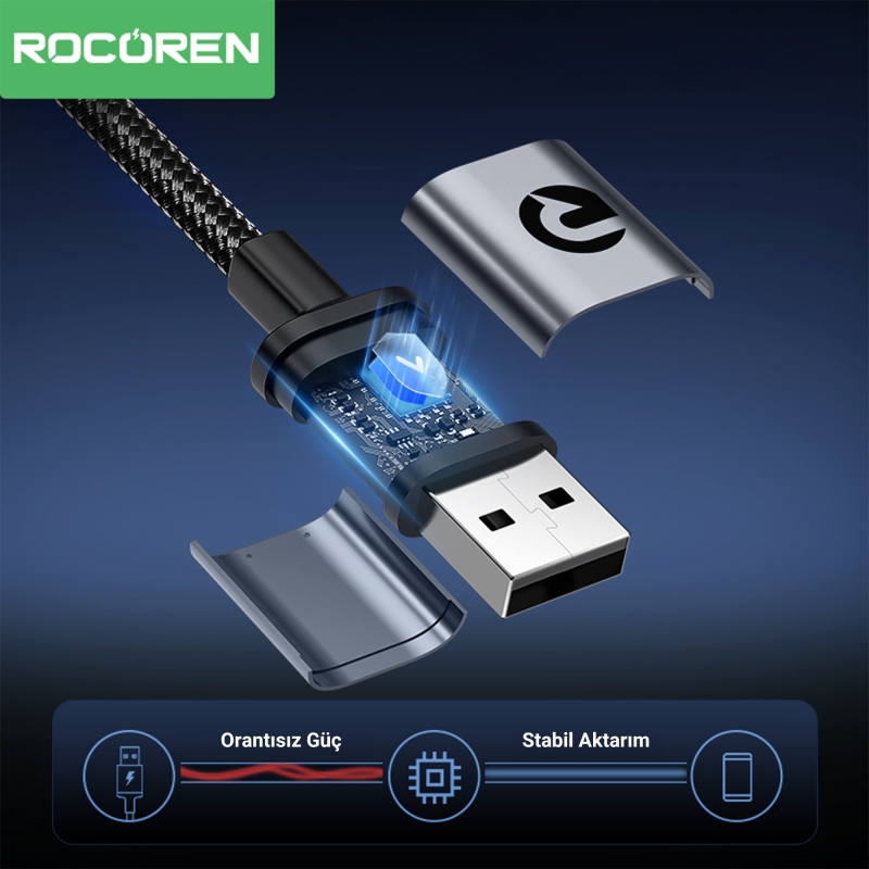 Rocoren USB-A to Type-C 90° 3A Hızlı Şarj ve Data Kablosu 1 Metre - 4