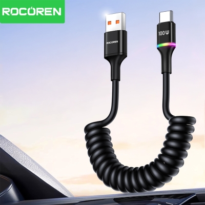 Rocoren USB-A to USB-C 100W / 7A Akım Destekli OPPO/ HUAWEİ / XİAOMİ/ REDMİ ile Uyumlu Spiral Hızlı Şarj/ Data Kablosu RGB Işıklı - 8