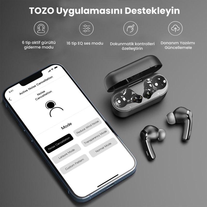 Tozo T6S IPX8 Su Geçirmez ENC Gürültü Engelleme Bluetooth 5.3 TWS Kablosuz Kulaklık Siyah - 3