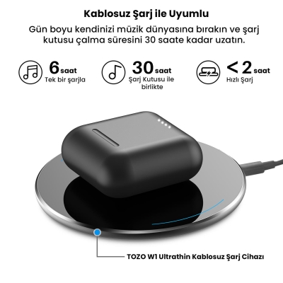 Tozo T6S IPX8 Su Geçirmez ENC Gürültü Engelleme Bluetooth 5.3 TWS Kablosuz Kulaklık Siyah - 5