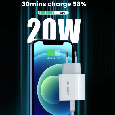 Ugreen 20W PD Şarj Cihazı ve PD to Lightning iPhone Data Şarj Kablosu 1 Metre - 2