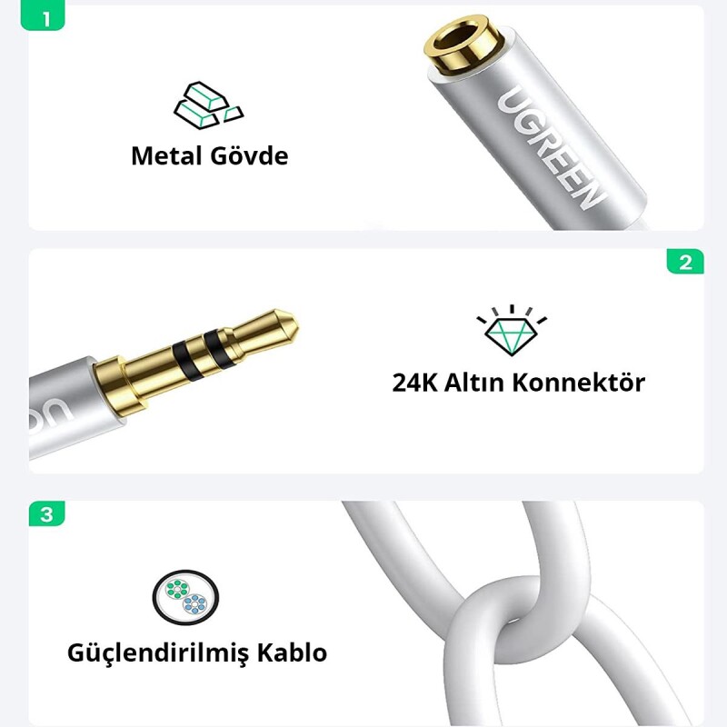 Ugreen 3.5mm TRS Kulaklık Çoklayıcı Y Kablo Beyaz - 5