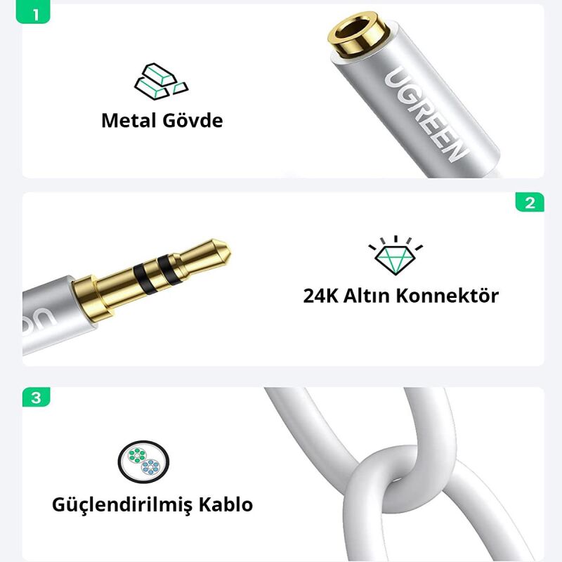 Ugreen 3.5mm TRS Kulaklık Çoklayıcı Y Kablo Beyaz - 5