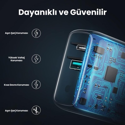 Ugreen 38W Çift Portlu USB-A ve Type-C PD QC Hızlı Şarj Cihazı Beyaz - 4