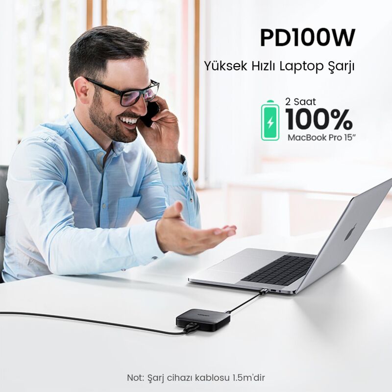 Ugreen 4 Portlu QC 4.0 PD 3.0 100W GanX Type-C USB Hızlı Şarj Cihazı - 6