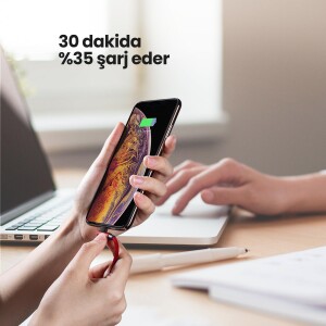 Ugreen 90 Derece Açılı Lightning iPhone Şarj ve Data Kablosu Kırmızı 1 Metre - 4