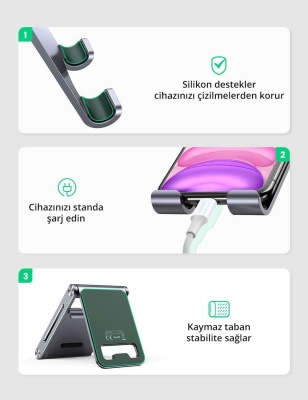 Ugreen Alüminyum Masaüstü Telefon Tablet Tutucu Stand Gri - 7