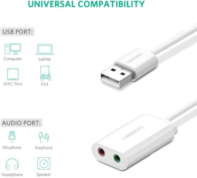 Ugreen Harici 3.5mm USB Ses Kartı Beyaz - 2