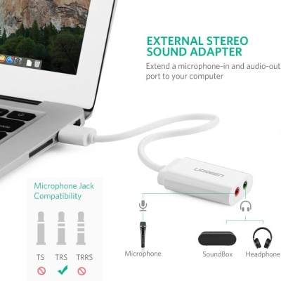 Ugreen Harici 3.5mm USB Ses Kartı Beyaz - 3