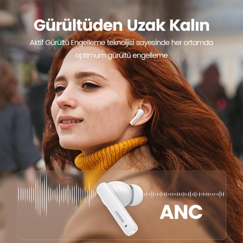 Ugreen HiTune T3 ANC / Ambiyans Bluetooth 5.2 TWS Kablosuz Kulaklık Beyaz - 3