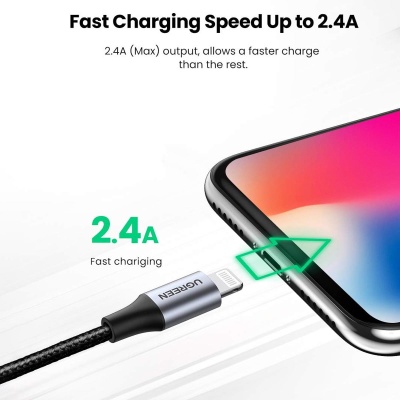 Ugreen Lightning iPhone Örgülü Data ve Şarj Kablosu Beyaz 1.5 Metre - 3