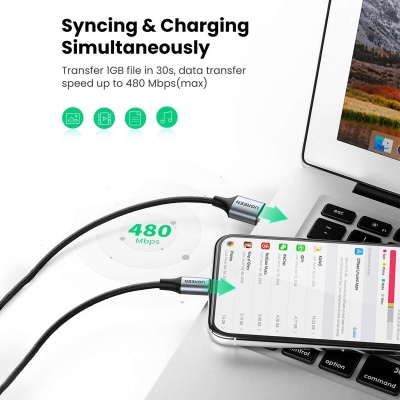 Ugreen Lightning iPhone Örgülü Data ve Şarj Kablosu Beyaz 1.5 Metre - 6